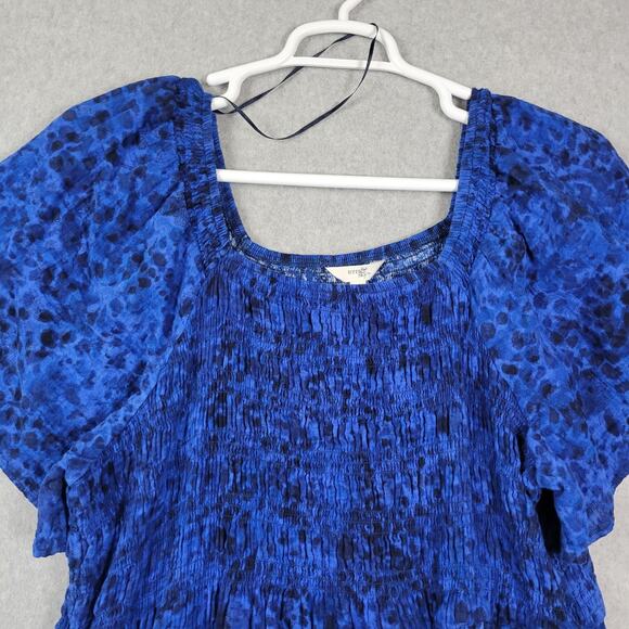 Terra & Sky 100% Cotton Blue SS Smocked Casual Dress Women's Plus 3X Pockets - Picture 3 of 12